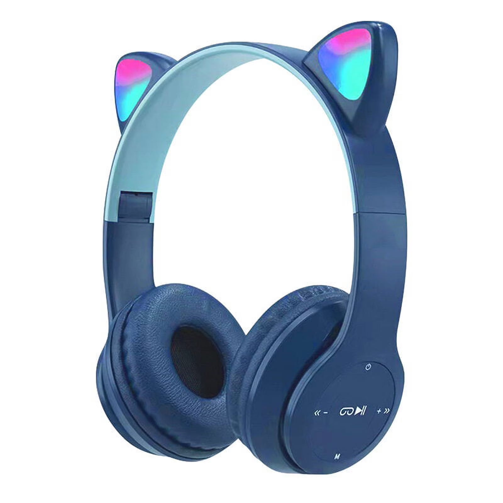 P47 Cute Cat Ear Bluetooth Headset Wireless Over-The-Ear Headphones With Mic Noise Cancelling Kid Girl Stereo Music Headset Foldable