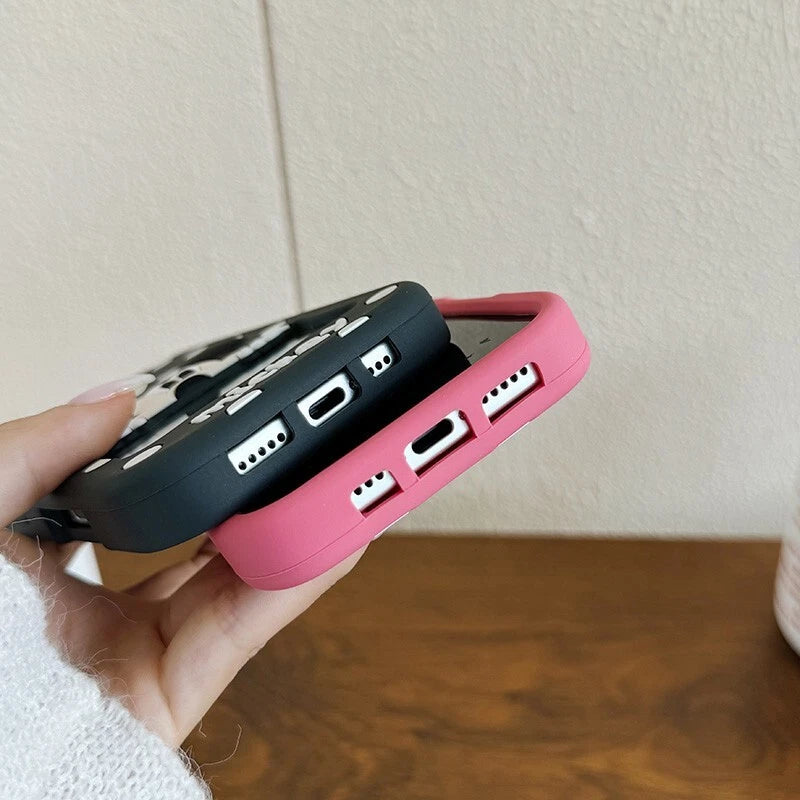 CUTE CARTOON POLKA DOT MICKEY & MINNIE MOUSE SILICONE CASE  WITH MAKEUP MIRROR COVER -