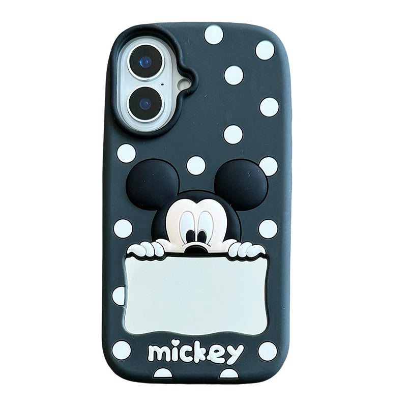 CUTE CARTOON POLKA DOT MICKEY & MINNIE MOUSE SILICONE CASE  WITH MAKEUP MIRROR COVER -