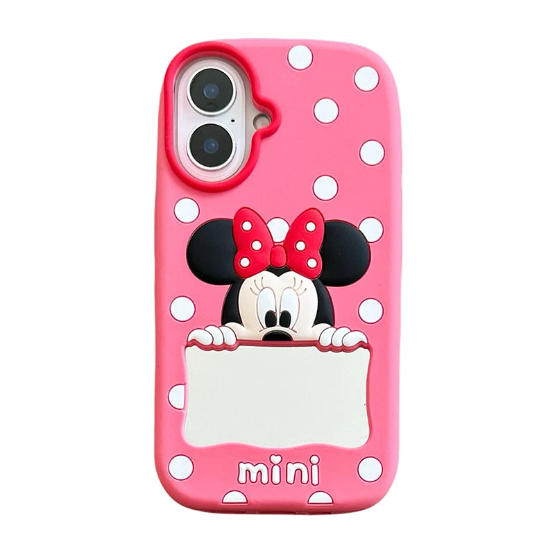 CUTE CARTOON POLKA DOT MICKEY & MINNIE MOUSE SILICONE CASE  WITH MAKEUP MIRROR COVER -